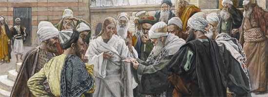 Jesus & Pharisees arguing about the tax